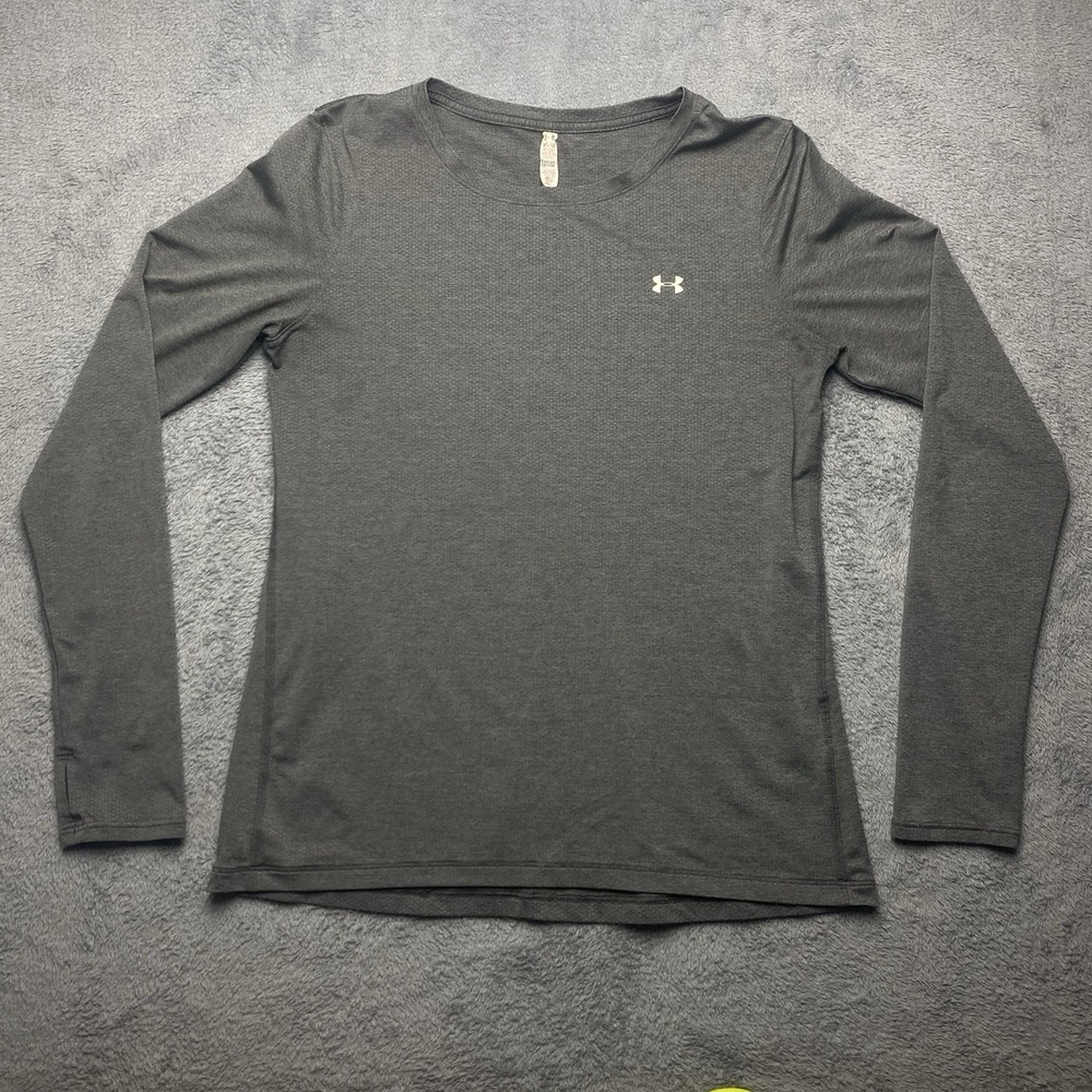 Under Armour Shirt Long Sleeve Women's Medium Gray Heat Gear Fitted Athletic Top